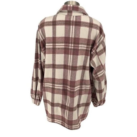 Mud Pie Womens Plaid Balloon Long‎ Sleeve Flannel Shirt Dusty Rose Size Large - Picture 3 of 10